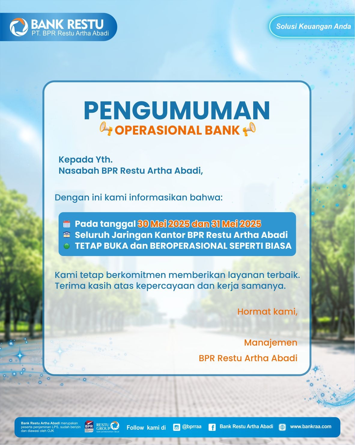 PENGUMUMAN MASUK 30 31 MEI 2025